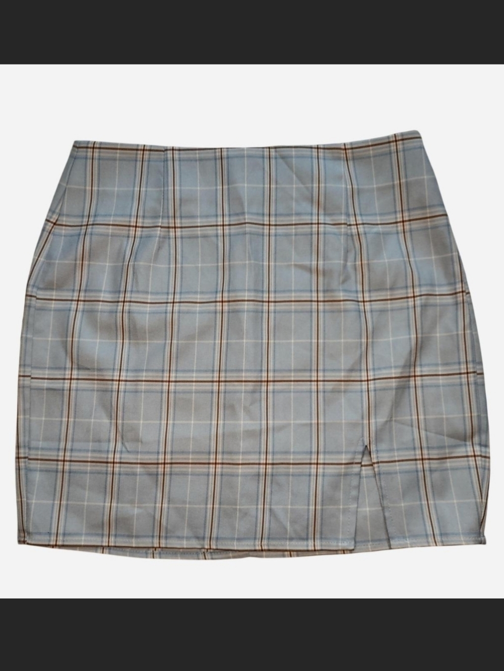 Princess Polly Blue Plaid Mini Skirt with Tan & White Lines
